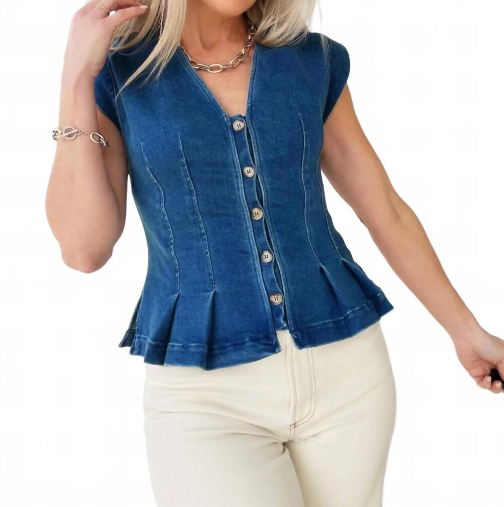 NEW CAMELLIA button down sleeveless peplum top in denim